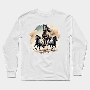 Horses And Desert Old Long Sleeve T-Shirt